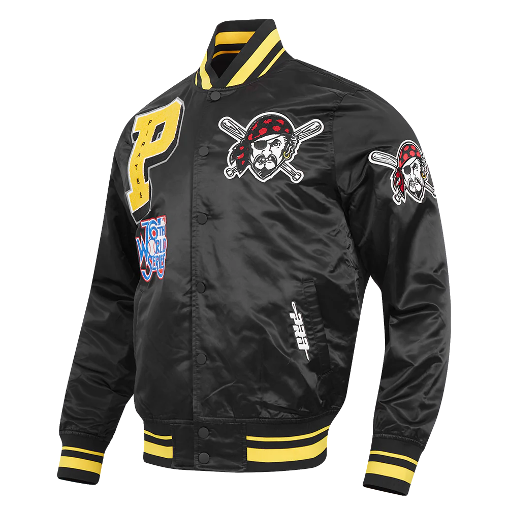 MLB PITTSBURGH PIRATES MASHUP MEN'S RIB SATIN JACKET (BLACK/YELLOW) - Image 2