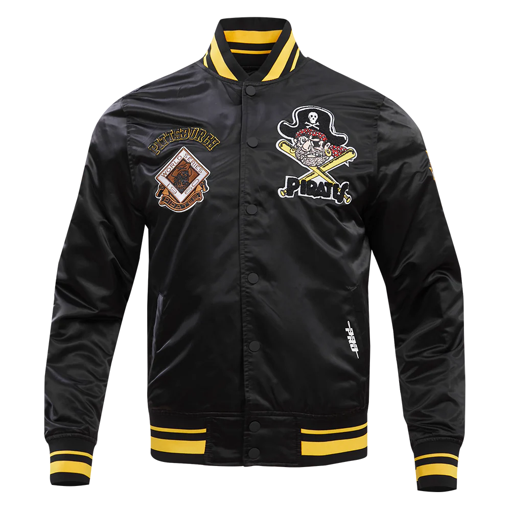 MLB PITTSBURGH PIRATES RETRO CLASSIC MEN'S RIB SATIN JACKET (BLACK/YELLOW)