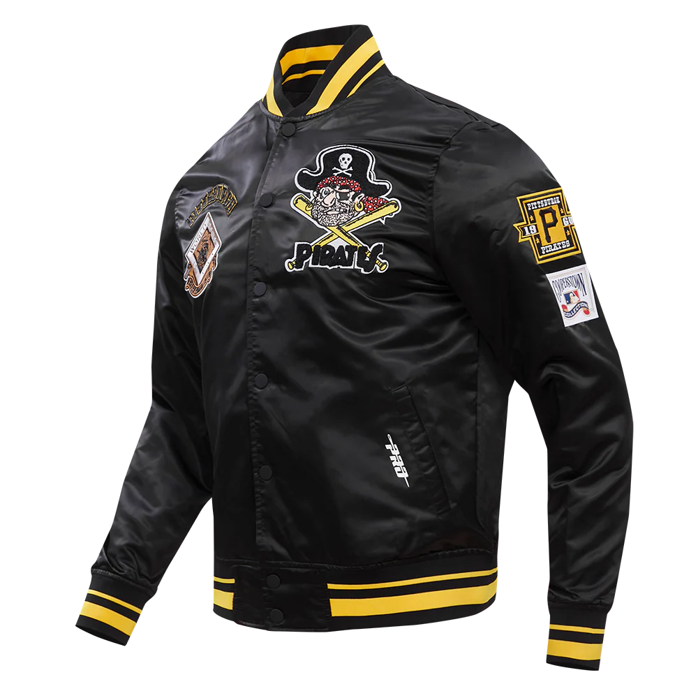MLB PITTSBURGH PIRATES RETRO CLASSIC MEN'S RIB SATIN JACKET (BLACK/YELLOW) - Image 2