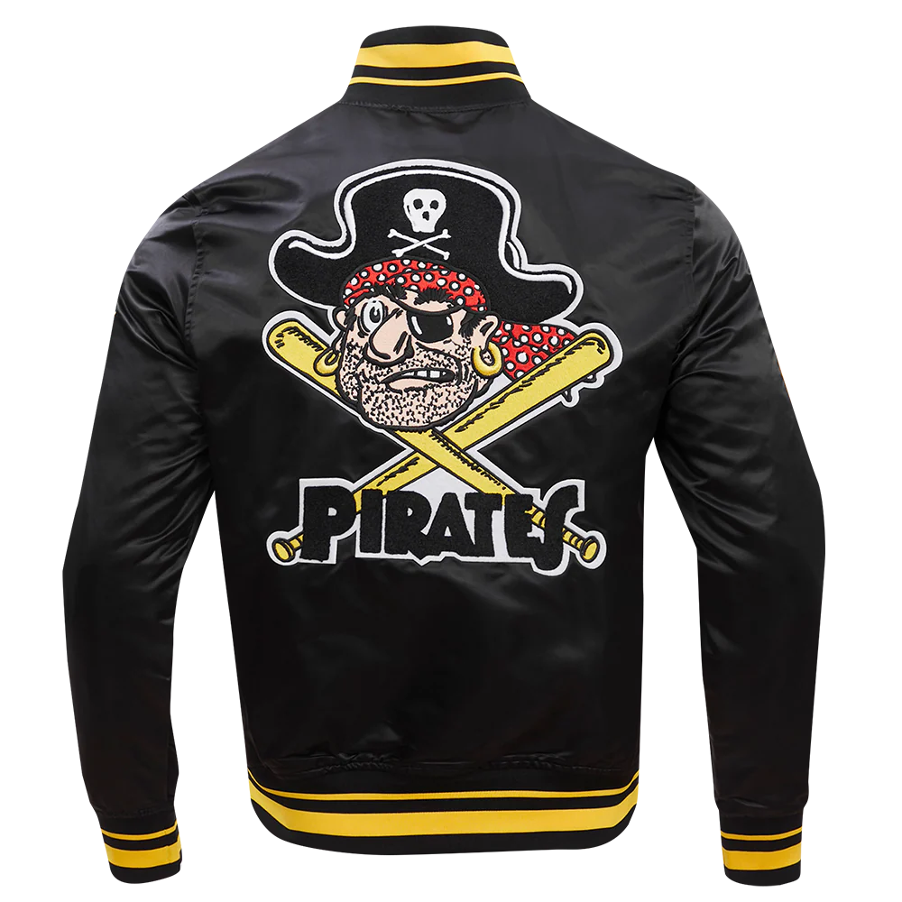 MLB PITTSBURGH PIRATES RETRO CLASSIC MEN'S RIB SATIN JACKET (BLACK/YELLOW) - Image 3