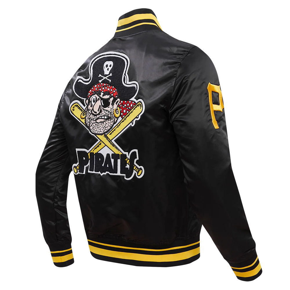 MLB PITTSBURGH PIRATES RETRO CLASSIC MEN'S RIB SATIN JACKET (BLACK/YELLOW) - Image 4
