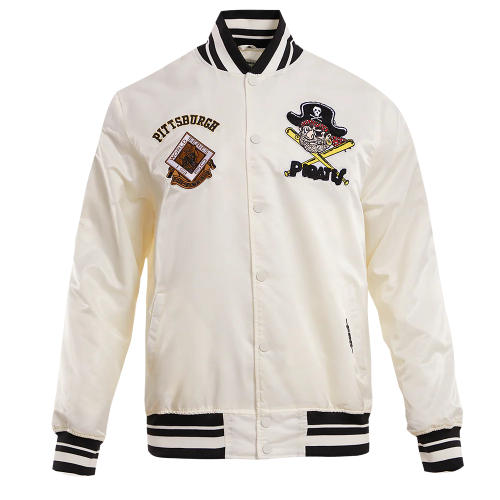 MLB PITTSBURGH PIRATES RETRO CLASSIC MEN'S RIB SATIN JACKET (EGGSHELL/ BLACK)