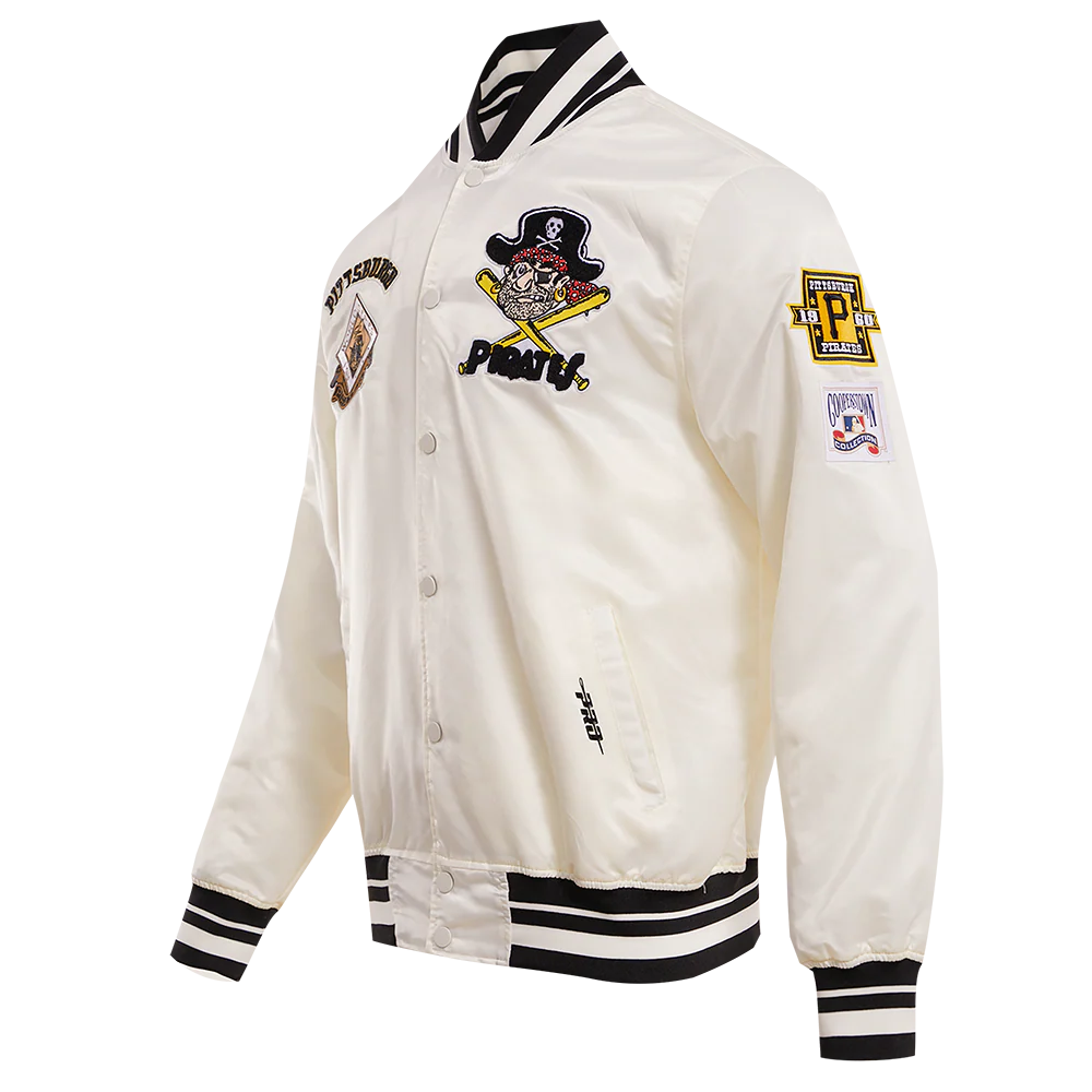 MLB PITTSBURGH PIRATES RETRO CLASSIC MEN'S RIB SATIN JACKET (EGGSHELL/ BLACK) - Image 2