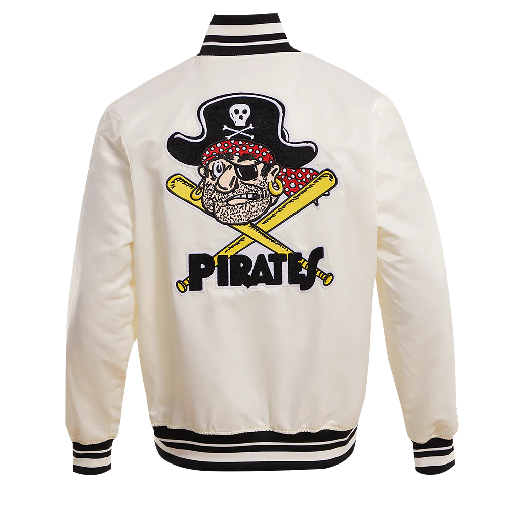 MLB PITTSBURGH PIRATES RETRO CLASSIC MEN'S RIB SATIN JACKET (EGGSHELL/ BLACK) - Image 3