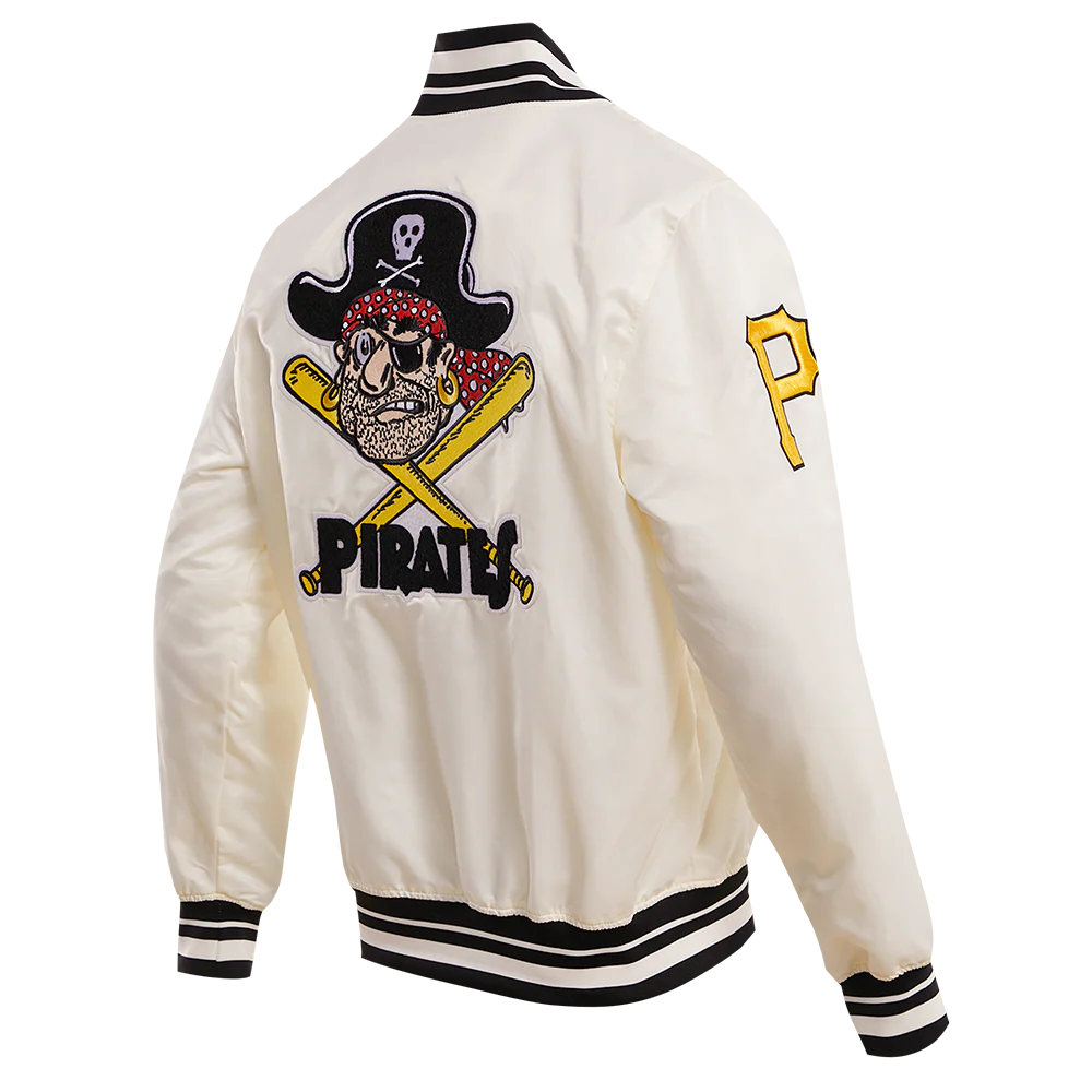 MLB PITTSBURGH PIRATES RETRO CLASSIC MEN'S RIB SATIN JACKET (EGGSHELL/ BLACK) - Image 4