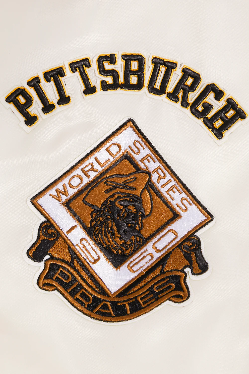 MLB PITTSBURGH PIRATES RETRO CLASSIC MEN'S RIB SATIN JACKET (EGGSHELL/ BLACK) - Image 6
