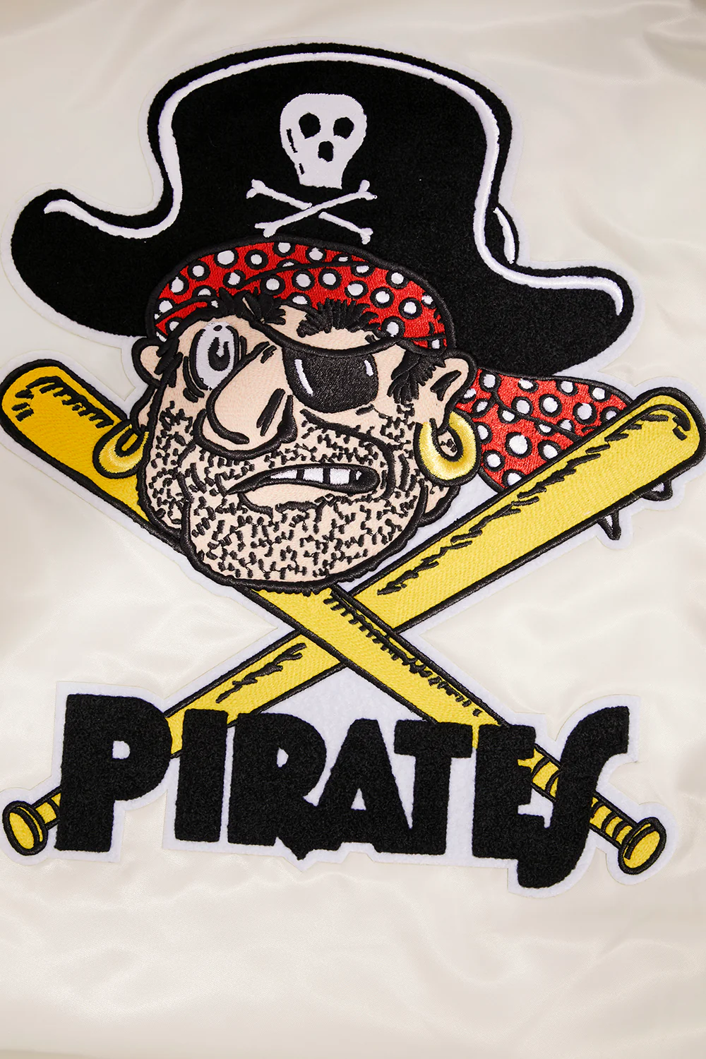 MLB PITTSBURGH PIRATES RETRO CLASSIC MEN'S RIB SATIN JACKET (EGGSHELL/ BLACK) - Image 9