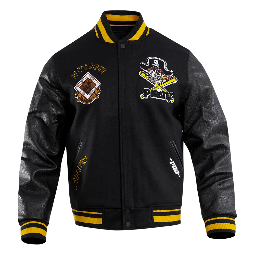 MLB PITTSBURGH PIRATES RETRO CLASSIC MEN'S RIB WOOL VARSITY JACKET (BLACK/YELLOW)