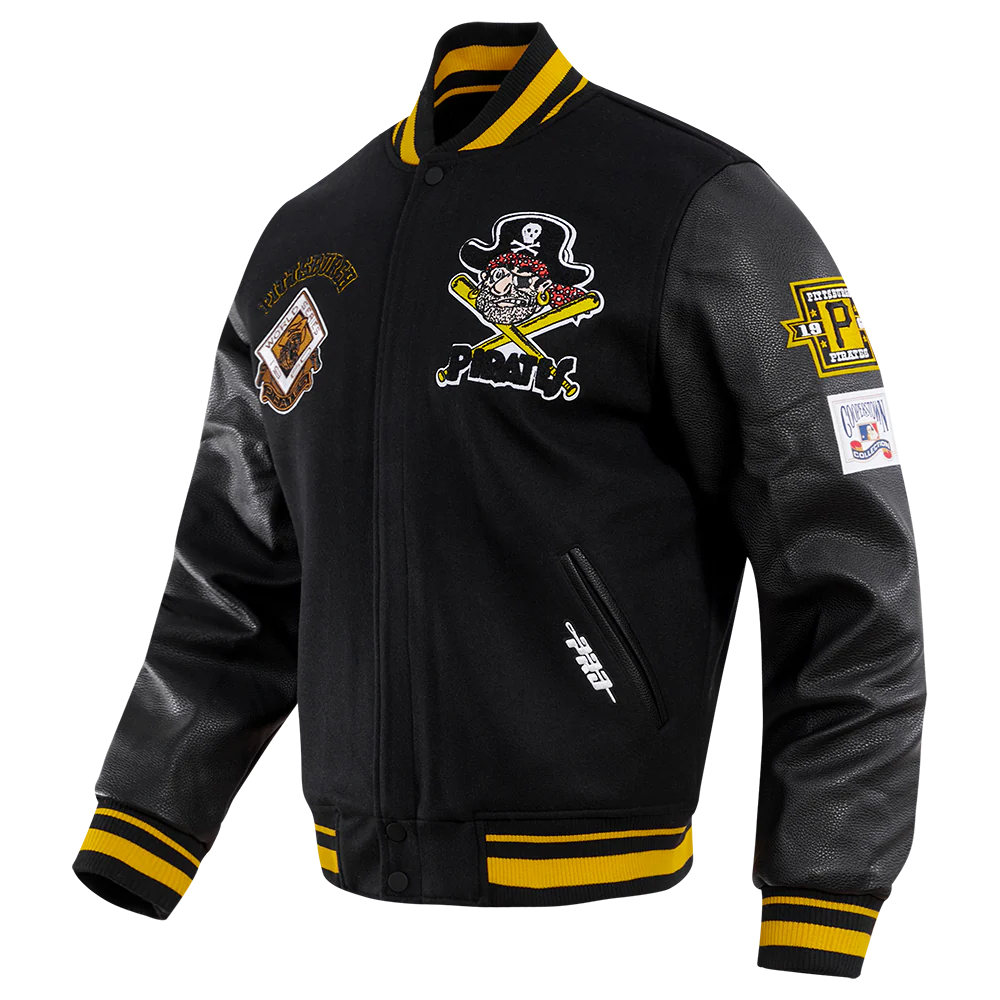 MLB PITTSBURGH PIRATES RETRO CLASSIC MEN'S RIB WOOL VARSITY JACKET (BLACK/YELLOW) - Image 2