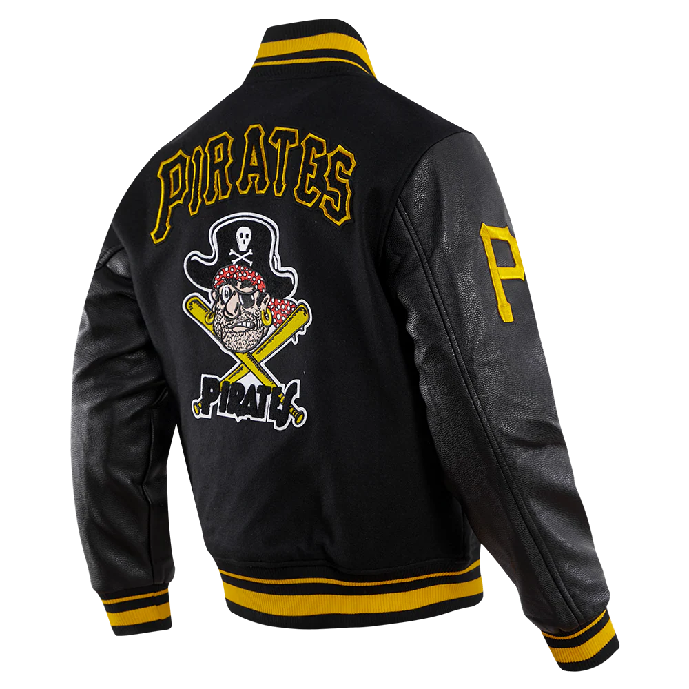 MLB PITTSBURGH PIRATES RETRO CLASSIC MEN'S RIB WOOL VARSITY JACKET (BLACK/YELLOW) - Image 4