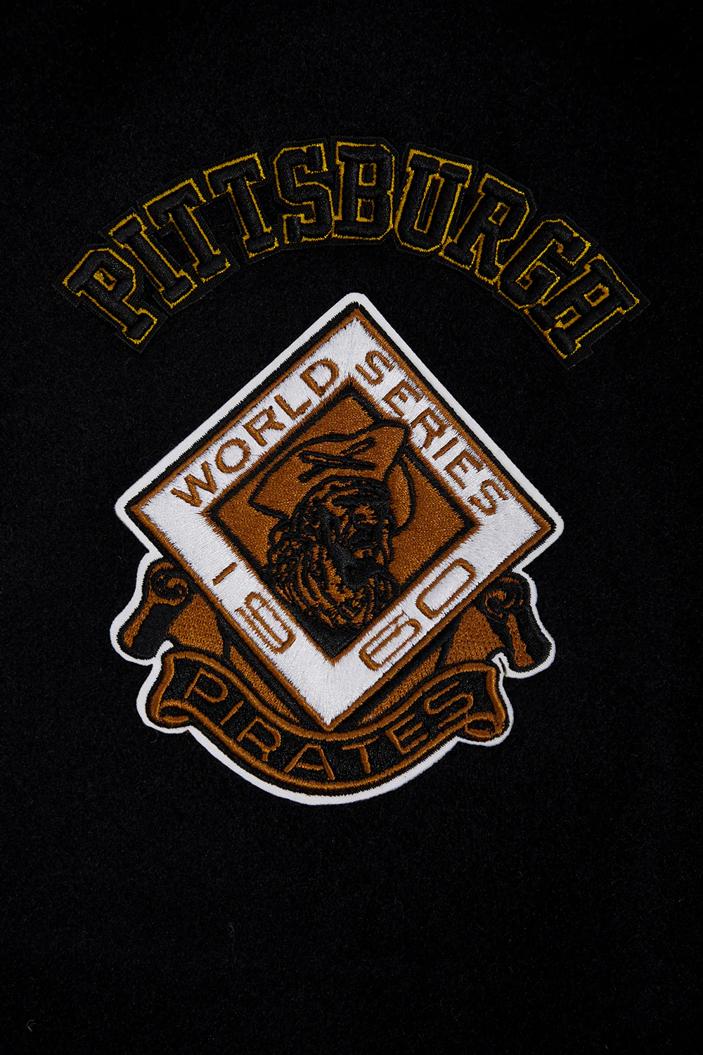 MLB PITTSBURGH PIRATES RETRO CLASSIC MEN'S RIB WOOL VARSITY JACKET (BLACK/YELLOW) - Image 5