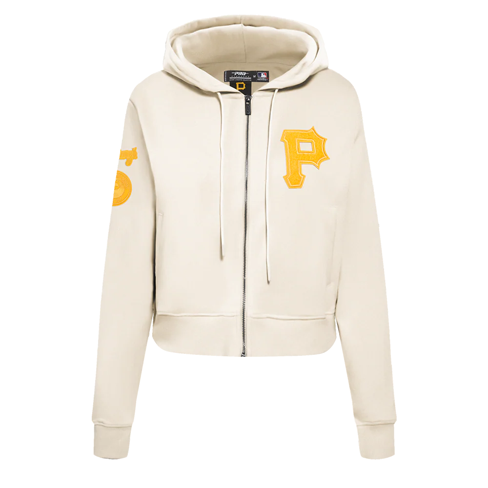 MLB PITTSBURGH PIRATES TRIPLE TONAL WOMEN'S DOUBLE KNIT FULL ZIP HOODIE (EGGSHELL)