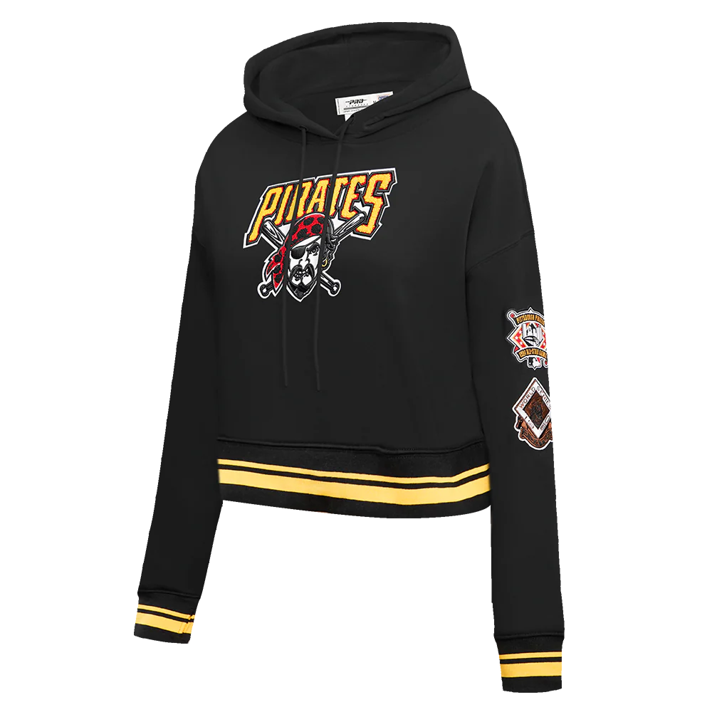MLB PITTSBURGH PIRATES RETRO CLASSIC WOMEN'S CROPPED PULLOVER HOODIE (BLACK/YELLOW) - Image 2