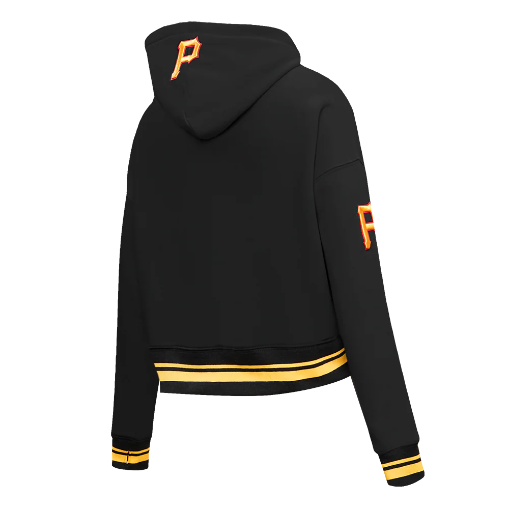 MLB PITTSBURGH PIRATES RETRO CLASSIC WOMEN'S CROPPED PULLOVER HOODIE (BLACK/YELLOW) - Image 3
