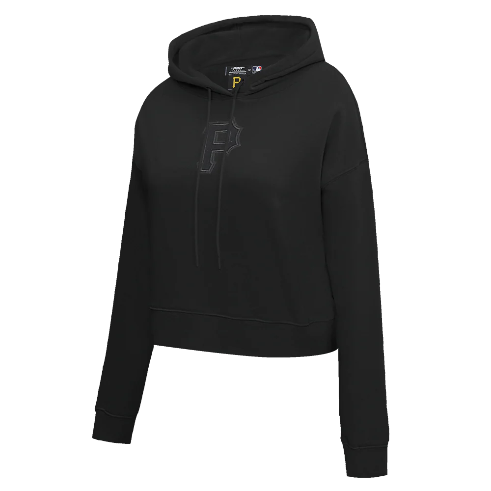 MLB PITTSBURGH PIRATES NEUTRAL WOMEN'S CROPPED PULLOVER HOODIE (BLACK) - Image 2