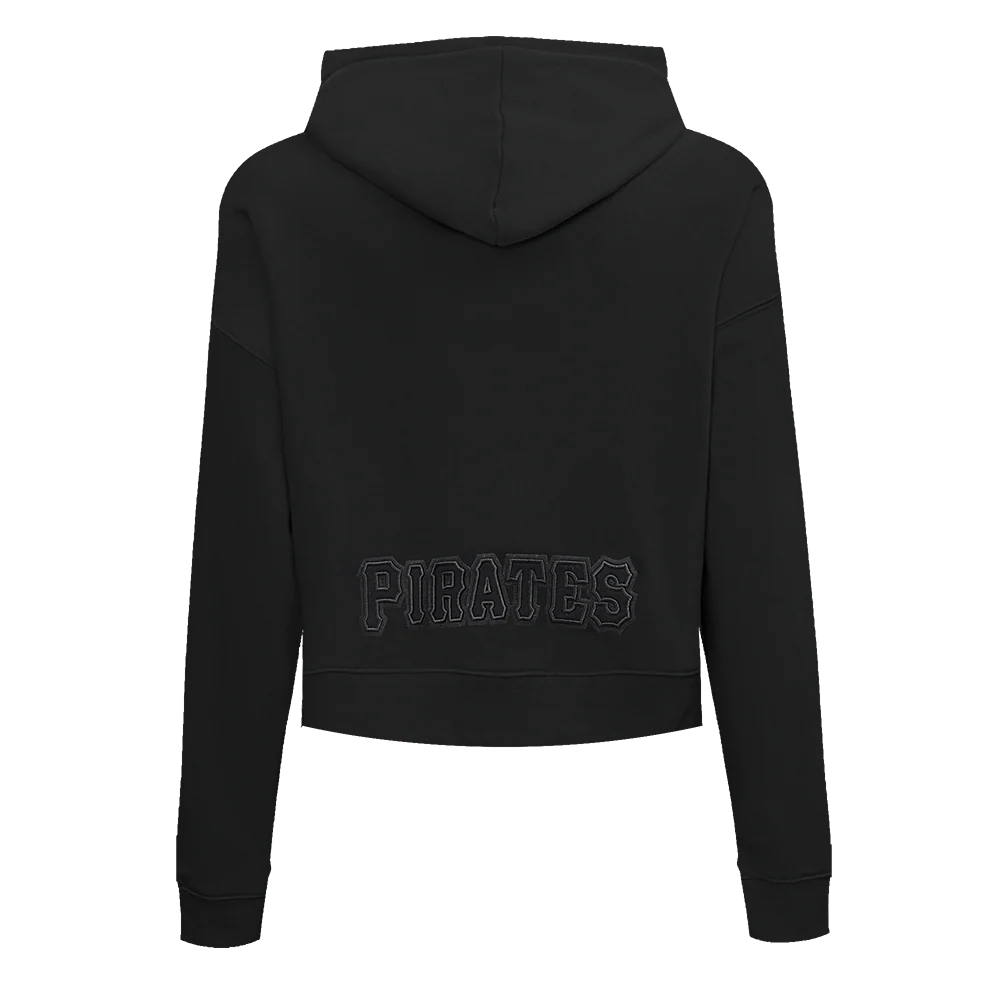MLB PITTSBURGH PIRATES NEUTRAL WOMEN'S CROPPED PULLOVER HOODIE (BLACK) - Image 3