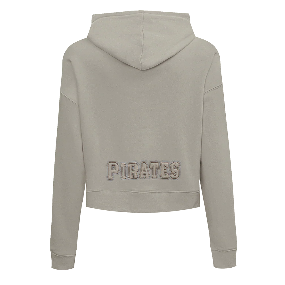 MLB PITTSBURGH PIRATES NEUTRAL WOMEN'S CROPPED PULLOVER HOODIE (TAUPE) - Image 3