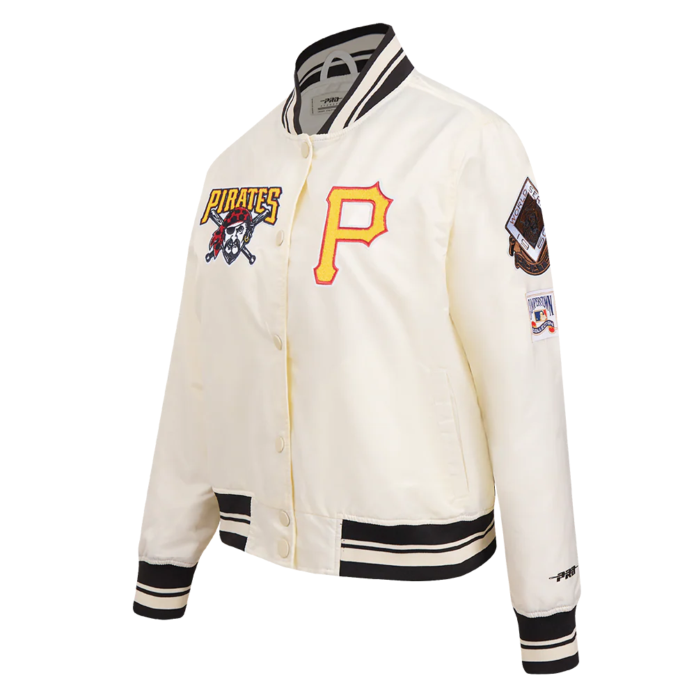 MLB PITTSBURGH PIRATES RETRO CLASSIC WOMEN'S RIB SATIN JACKET (EGGSHELL/ BLACK) - Image 2