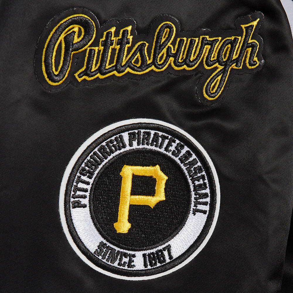 MLB PITTSBURG PIRATES CLASSIC WOMEN'S SATIN JACKET (BLACK) - Image 7