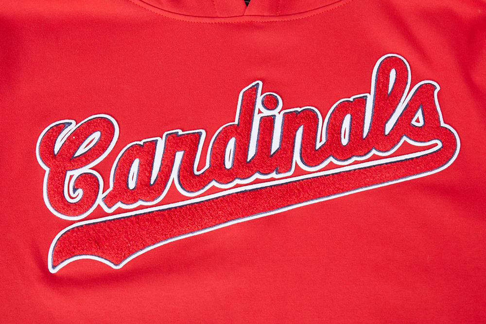 MLB ST. LOUIS CARDINALS CLASSIC CHENILLE MEN'S DOUBLE KNIT SHORT SLEEVE PULLOVER HOODIE (RED/MIDNIGHT NAVY) - Image 6