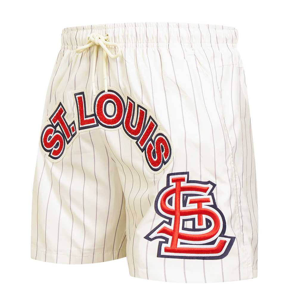 MLB ST. LOUIS CARDINALS PINSTRIPE RETRO CLASSIC MEN'S WOVEN SHORT (EGGSHELL/ GREY)