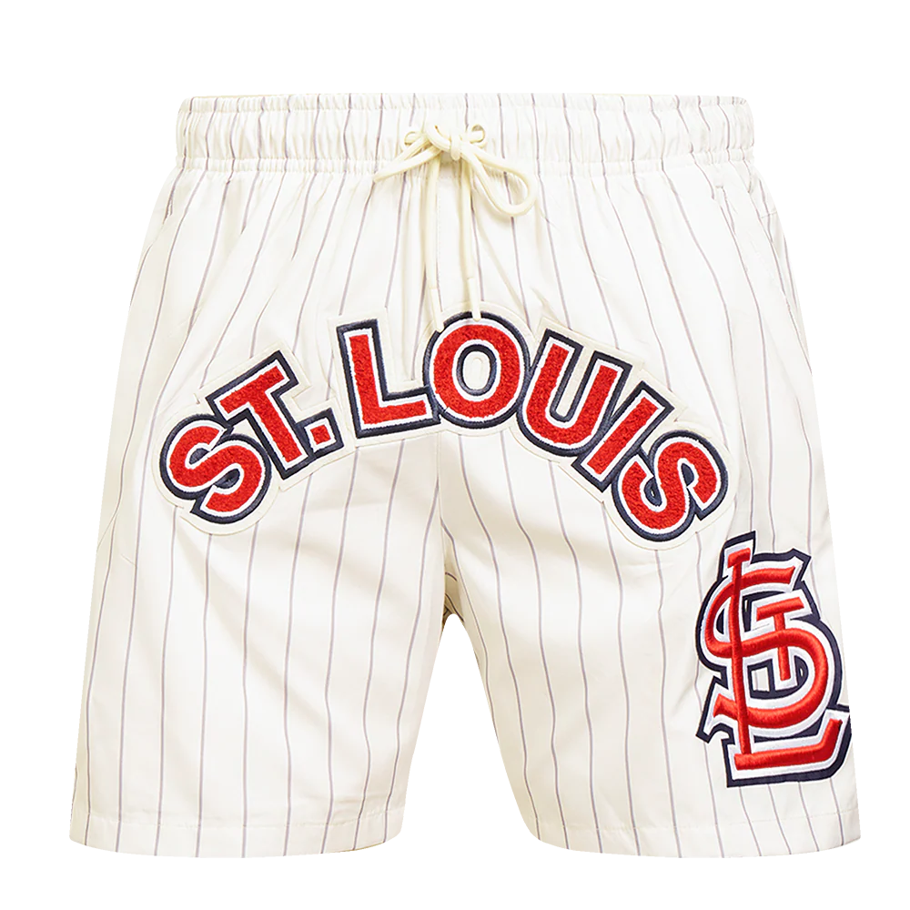 MLB ST. LOUIS CARDINALS PINSTRIPE RETRO CLASSIC MEN'S WOVEN SHORT (EGGSHELL/ GREY) - Image 2