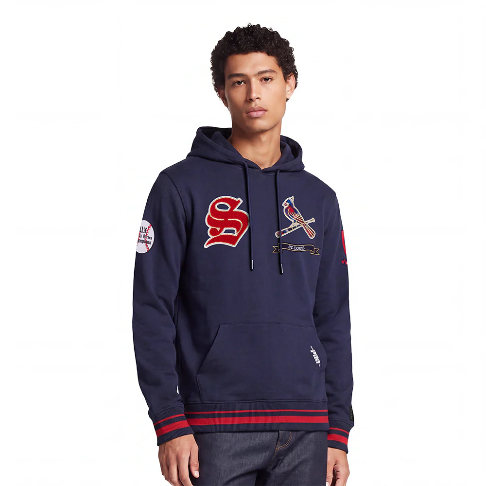 MLB ST. LOUIS CARDINALS PRO PREP RIB FLC PO HOODIE (MIDNIGHT NAVY/RED/MIDNIGHT NAVY)