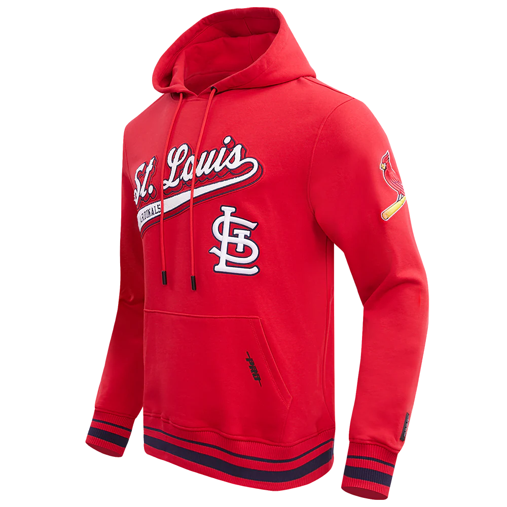 MLB ST. LOUIS CARDINALS SCRIPT TAIL MEN'S RIB FLEECE PULLOVER HOODIE (RED/MIDNIGHT NAVY/RED) - Image 2