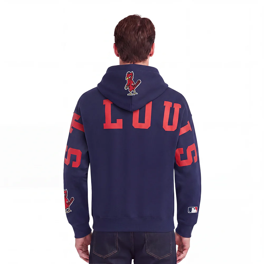 MLB ST. LOUIS CARDINALS WINGSPAN MEN'S DROP SHOULDER FLEECE PULLOVER HOODIE (MIDNIGHT NAVY)