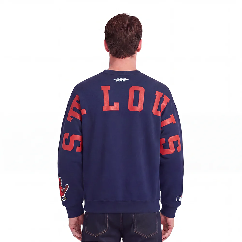 MLB ST. LOUIS CARDINALS WINGSPAN MEN'S DROP SHOULDER FLEECE CREWNECK (MIDNIGHT NAVY)