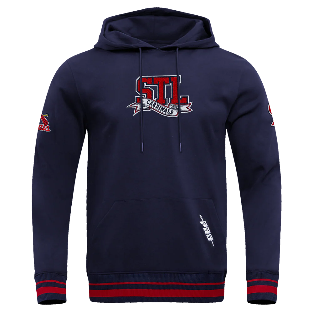 MLB ST. LOUIS CARDINALS TEAM PENNATS MEN'S RIB FLC PO HOODIE (MIDNIGHT NAVY/RED/MIDNIGHT NAVY)