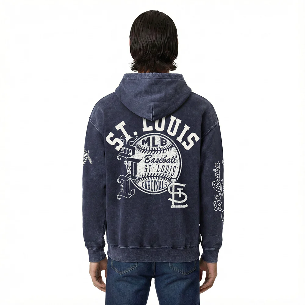 MLB ST. LOUIS CARDINALS STREET TEAM MEN'S ENZYME WASH DS FT PO HOODIE (WASHED MIDNIGHT NAVY) - Image 2
