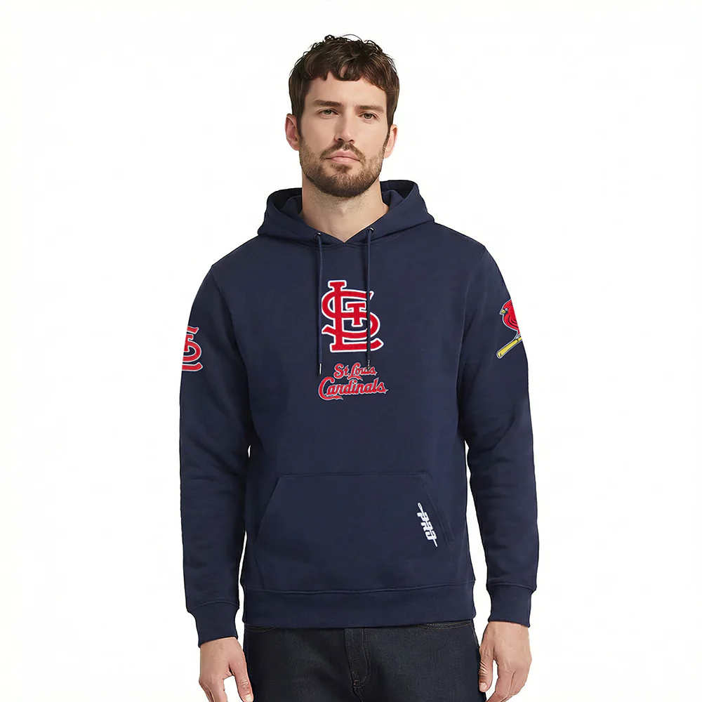 MLB ST. LOUIS CARDINALS CLASSIC CHENILLE MEN'S DK PO HOODIE (MIDNIGHT NAVY)
