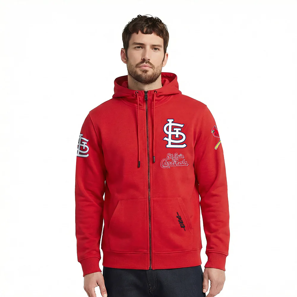 MLB ST. LOUIS CARDINALS CLASSIC CHENILLE MEN'S DK FZ HOODIE (RED)