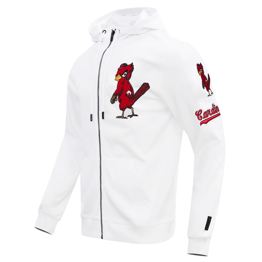 MLB ST. LOUIS CARDINALS CLASSIC CHENILLE MEN'S FULL ZIP PULLOVER HOODIE (WHITE) - Image 2