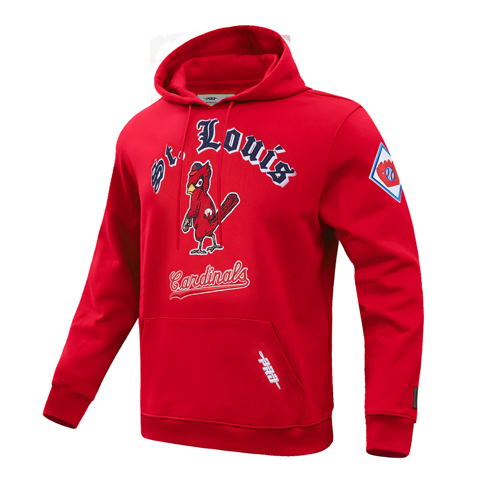 MLB ST. LOUIS CARDINALS OLD ENGLISH MEN'S PULLOVER HOODIE (RED) - Image 2