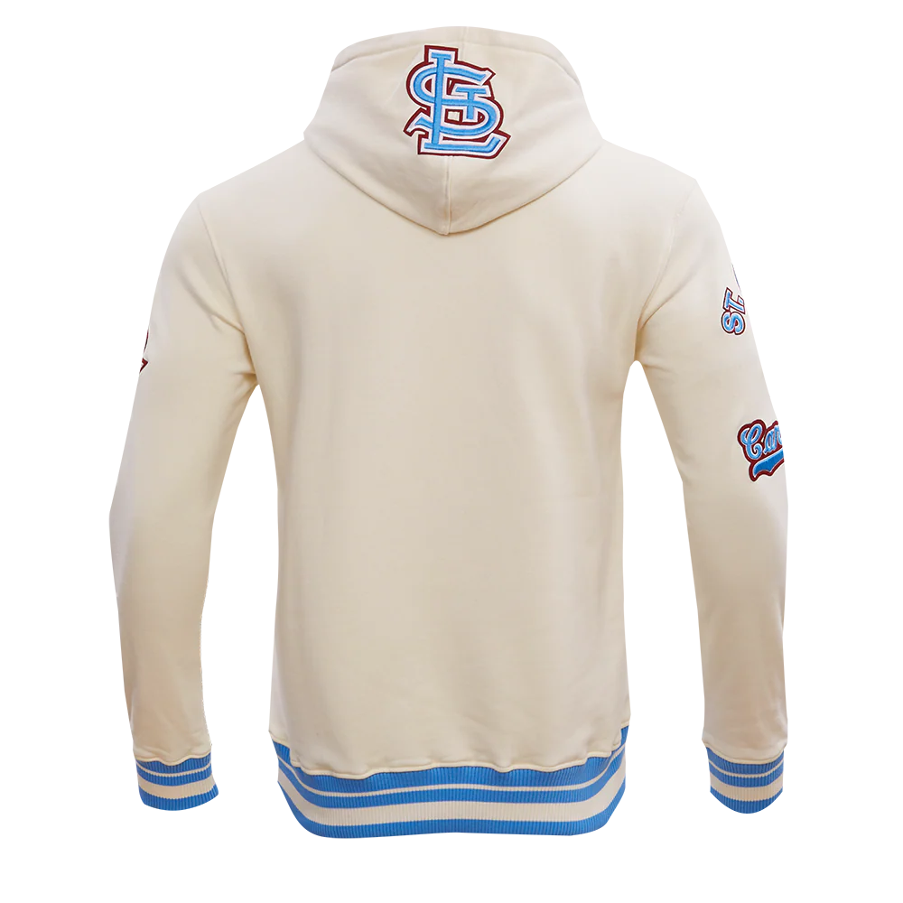 MLB ST. LOUIS CARDINALS RETRO CLASSIC MEN'S PULLOVER HOODIE (EGGSHELL/UNIVERSAL BLUE) - Image 4