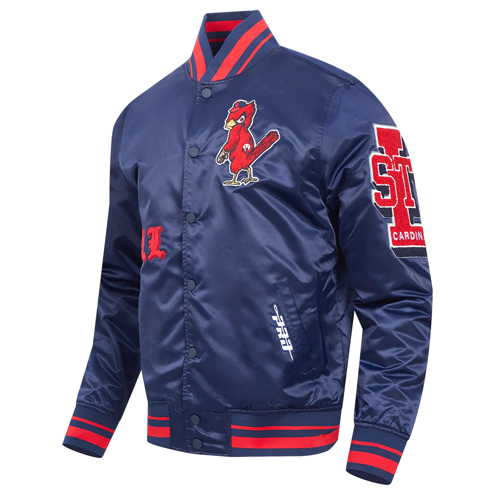 MLB ST. LOUIS CARDINALS OLD ENGLISH MEN'S RIB SATIN JACKET (MIDNIGHT NAVY/RED/MIDNIGHT NAVY) - Image 2