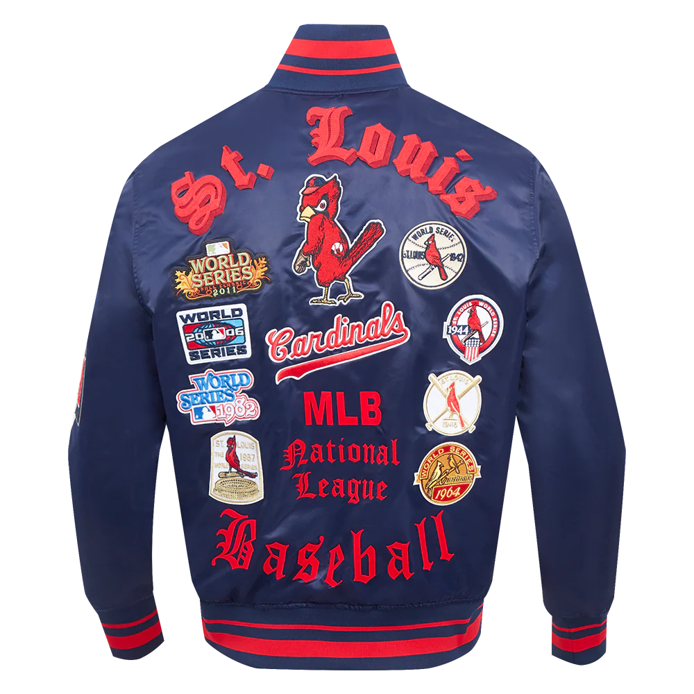 MLB ST. LOUIS CARDINALS OLD ENGLISH MEN'S RIB SATIN JACKET (MIDNIGHT NAVY/RED/MIDNIGHT NAVY) - Image 3