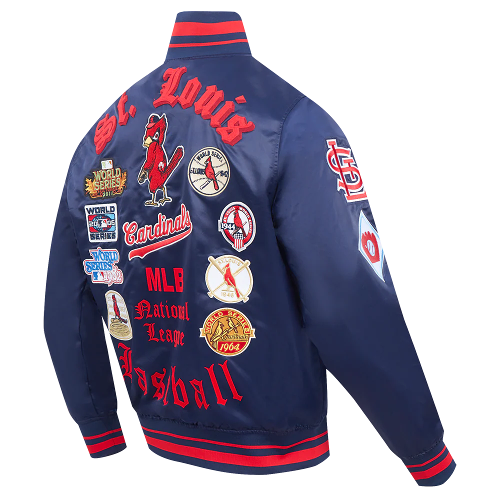 MLB ST. LOUIS CARDINALS OLD ENGLISH MEN'S RIB SATIN JACKET (MIDNIGHT NAVY/RED/MIDNIGHT NAVY) - Image 4
