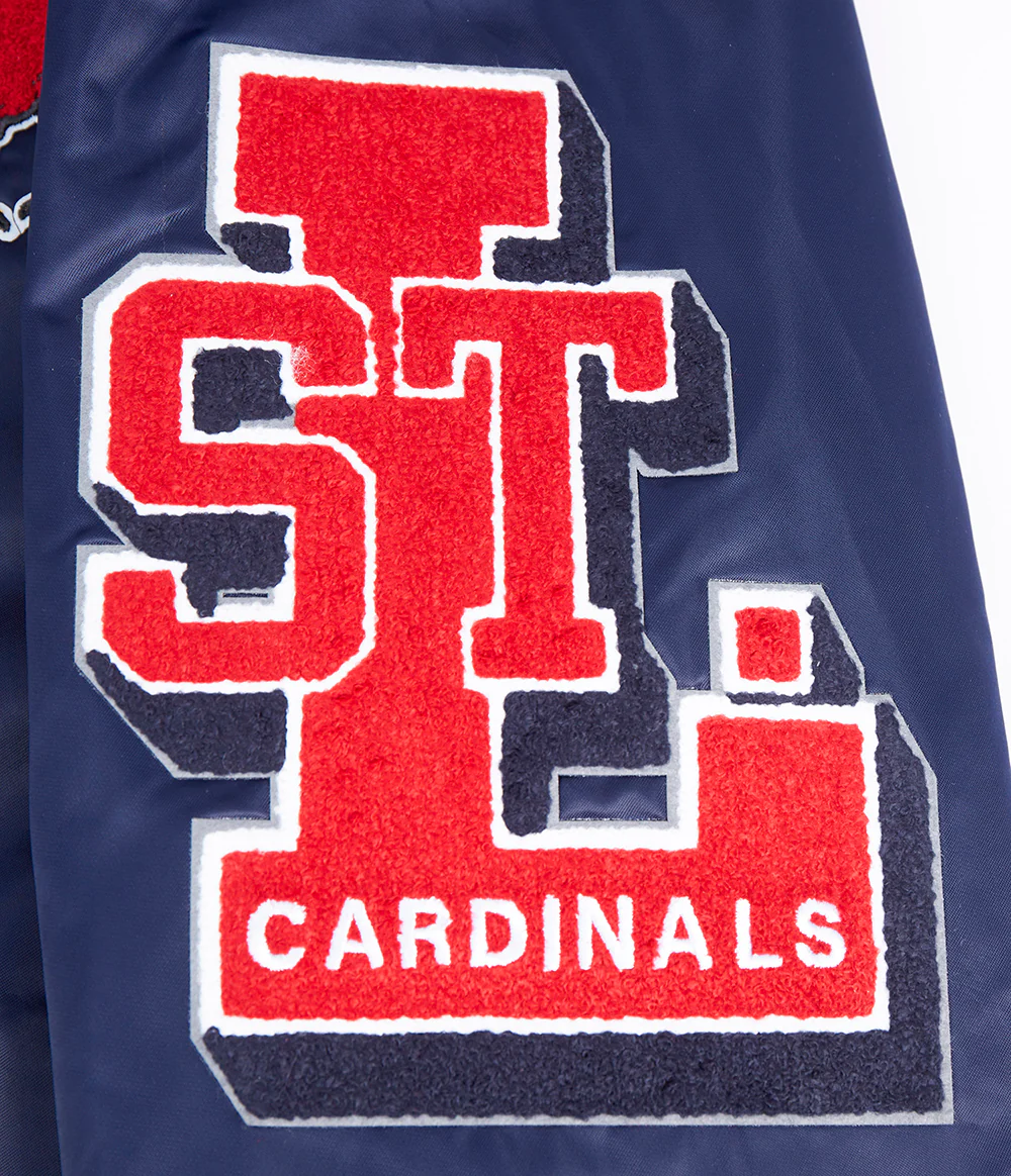 MLB ST. LOUIS CARDINALS OLD ENGLISH MEN'S RIB SATIN JACKET (MIDNIGHT NAVY/RED/MIDNIGHT NAVY) - Image 8