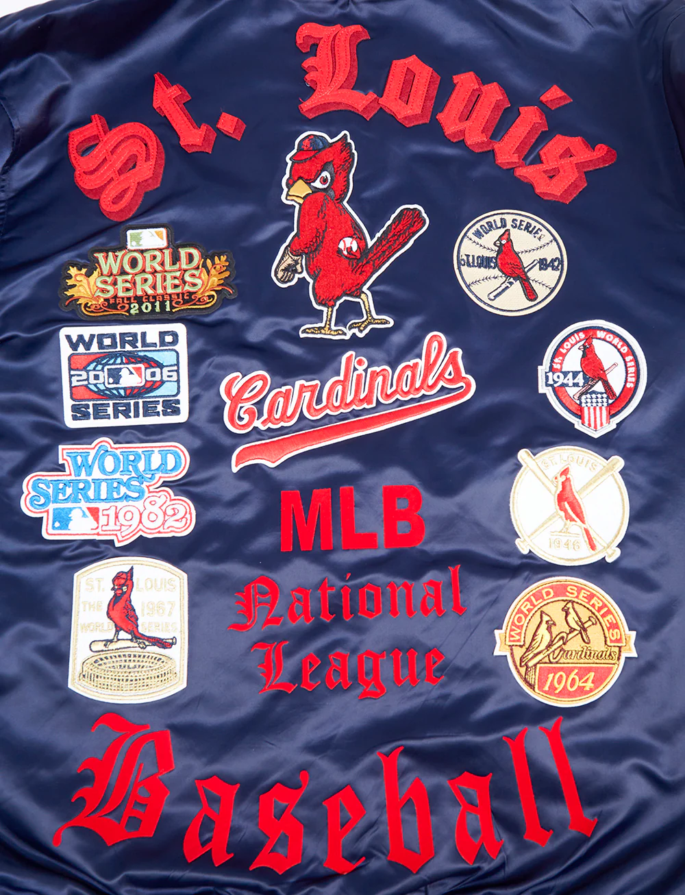 MLB ST. LOUIS CARDINALS OLD ENGLISH MEN'S RIB SATIN JACKET (MIDNIGHT NAVY/RED/MIDNIGHT NAVY) - Image 9