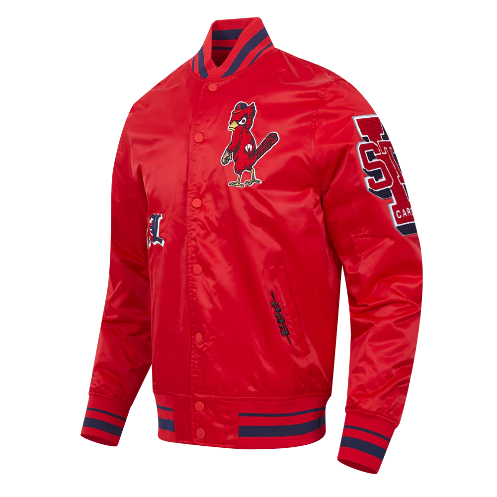 MLB ST. LOUIS CARDINALS OLD ENGLISH MEN'S RIB SATIN JACKET (RED/MIDNIGHT NAVY/RED) - Image 2