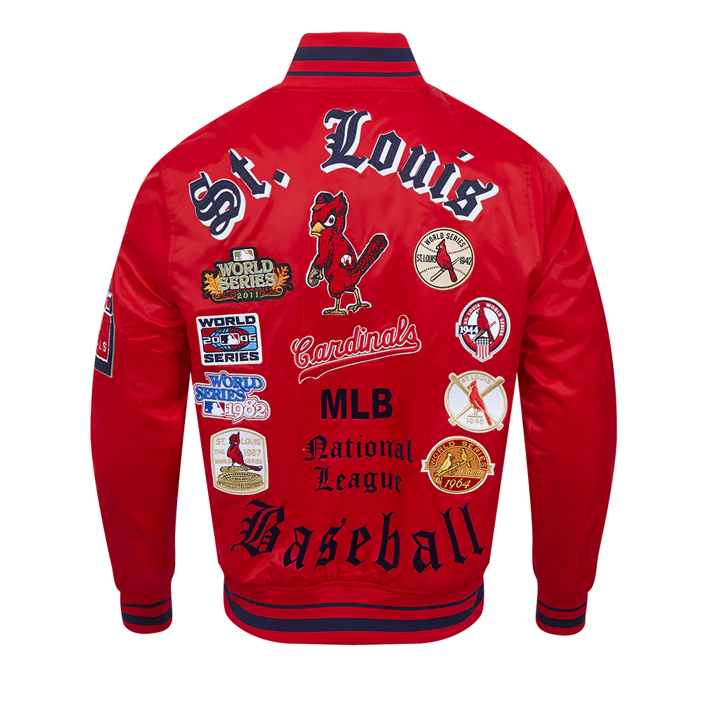 MLB ST. LOUIS CARDINALS OLD ENGLISH MEN'S RIB SATIN JACKET (RED/MIDNIGHT NAVY/RED) - Image 3