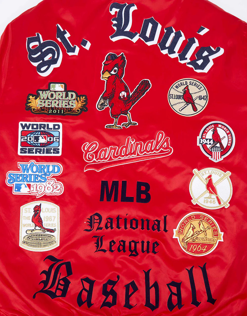 MLB ST. LOUIS CARDINALS OLD ENGLISH MEN'S RIB SATIN JACKET (RED/MIDNIGHT NAVY/RED) - Image 6