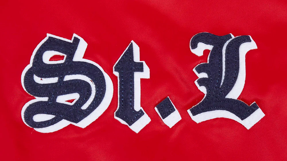 MLB ST. LOUIS CARDINALS OLD ENGLISH MEN'S RIB SATIN JACKET (RED/MIDNIGHT NAVY/RED) - Image 8