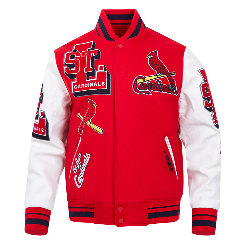 MLB ST. LOUIS CARDINALS MASHUP MEN'S RIB WOOL VARSITY JACKET (RED/WHITE/MIDNIGHT NAVY)