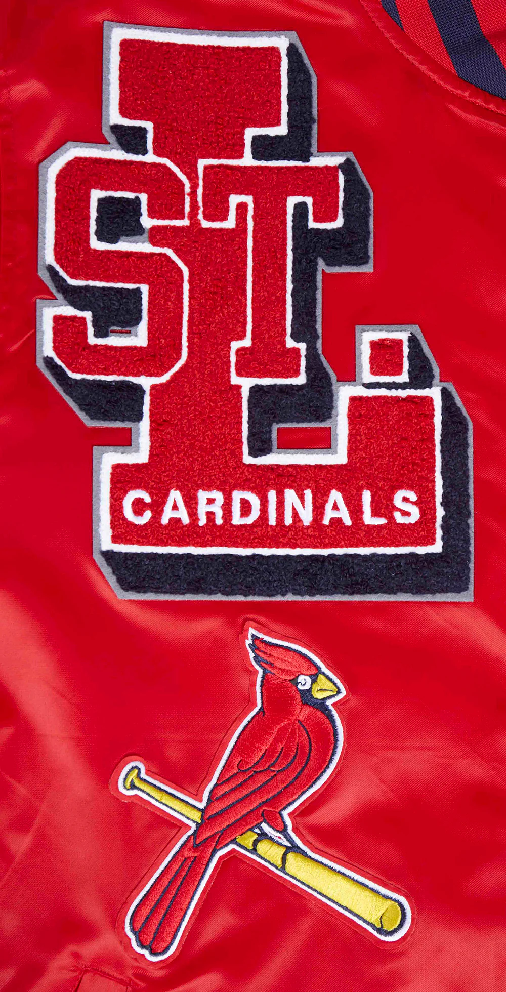 MLB ST. LOUIS CARDINALS MASHUP MEN'S RIB SATIN JACKET (RED/MIDNIGHT NAVY/RED) - Image 5