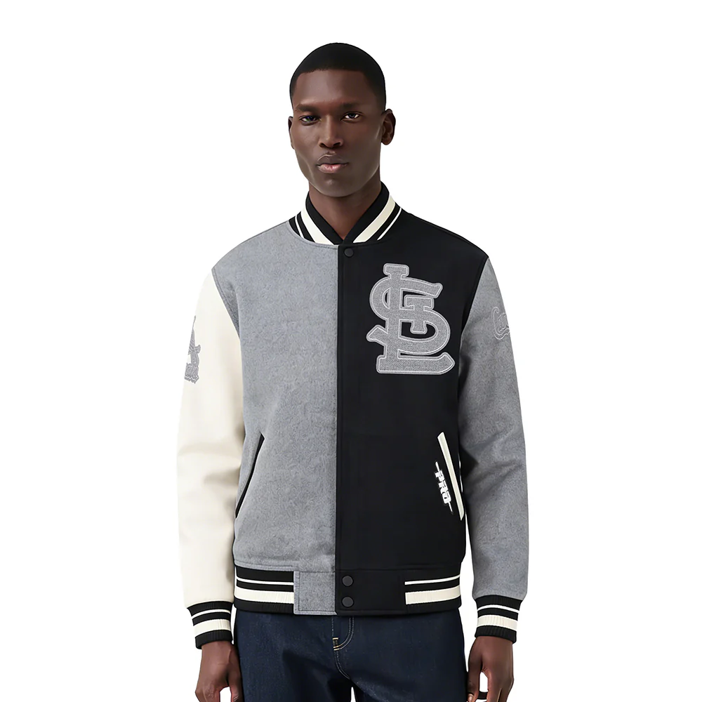 MLB ST. LOUIS CARDINALS REVERSE FRENCH TERRY MEN'S CB WOOL VARSITY (BLACK/GRAY/EGGSHELL)