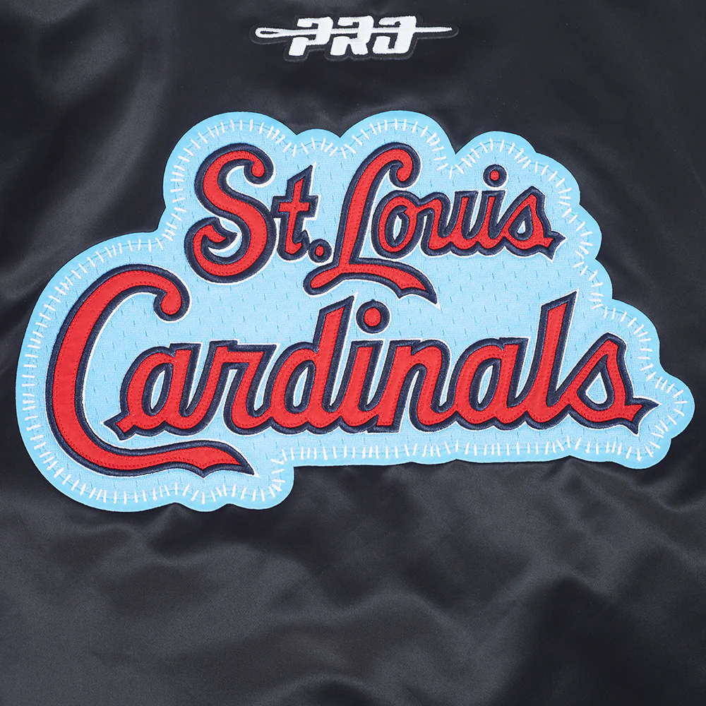 MLB ST. LOUIS CARDINALS DIY PICK STITCH MEN'S RIB SATIN JACKET (BLACK) - Image 13